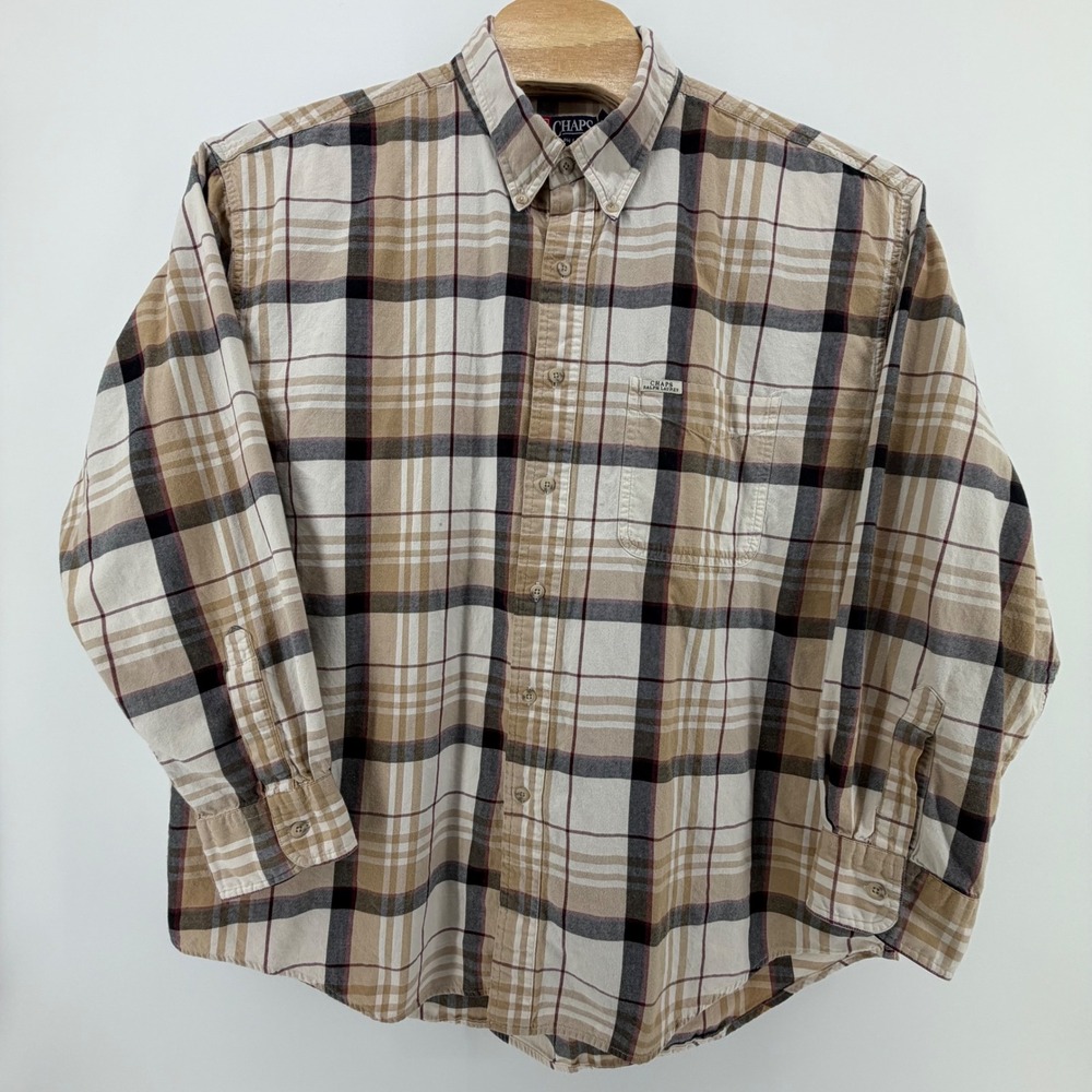 Chaps Ralph Lauren Plaid Button‎ Up Shirt Men's XXL Long Sleeve Casual Cotton
